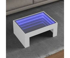 Kavos staliukas su Infinity LED lemputėmis, baltas, 70x50x30cm
