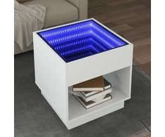 Kavos staliukas su Infinity LED lemputėmis, baltas, 50x50x50cm