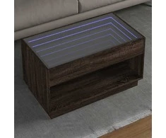 Kavos staliukas su Infinity LED lemputėmis, rudas, 90x50x50cm