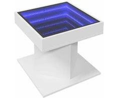 Kavos staliukas su LED, baltas, 50x50x45cm, apdirbta mediena