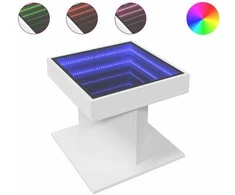 Kavos staliukas su LED, baltas, 50x50x45cm, apdirbta mediena