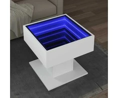 Kavos staliukas su LED, baltas, 50x50x45cm, apdirbta mediena
