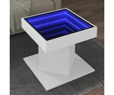 Kavos staliukas su LED, baltas, 50x50x45cm, apdirbta mediena