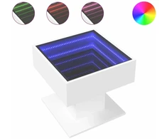 Kavos staliukas su LED, baltas, 50x50x45cm, apdirbta mediena