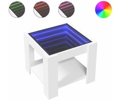 Kavos staliukas su LED, baltas, 53x53x45cm, apdirbta mediena