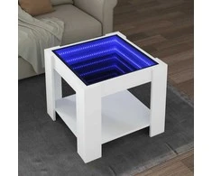 Kavos staliukas su LED, baltas, 53x53x45cm, apdirbta mediena