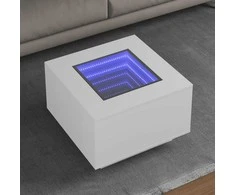 Kavos staliukas su LED, baltas, 60x60x40cm, apdirbta mediena