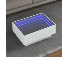 Kavos staliukas su LED, baltas, 70x50x30cm, apdirbta mediena