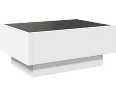 Kavos staliukas su LED, baltas, 70x50x30cm, apdirbta mediena