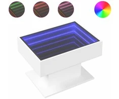 Kavos staliukas su LED, baltas, 70x50x45cm, apdirbta mediena