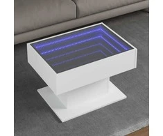 Kavos staliukas su LED, baltas, 70x50x45cm, apdirbta mediena