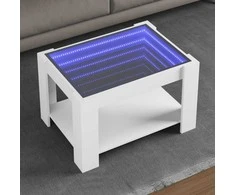 Kavos staliukas su LED, baltas, 73x53x45cm, apdirbta mediena