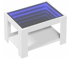 Kavos staliukas su LED, baltas, 73x53x45cm, apdirbta mediena