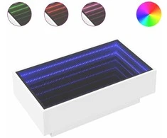 Kavos staliukas su LED, baltas, 90x50x30cm, apdirbta mediena