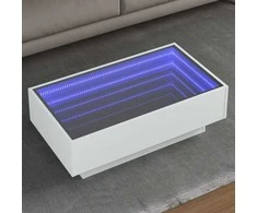 Kavos staliukas su LED, baltas, 90x50x30cm, apdirbta mediena