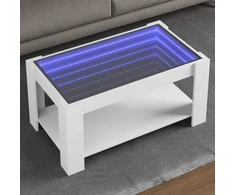 Kavos staliukas su LED, baltas, 93x53x45cm, apdirbta mediena