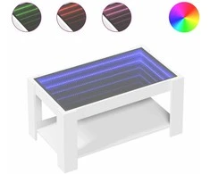 Kavos staliukas su LED, baltas, 93x53x45cm, apdirbta mediena