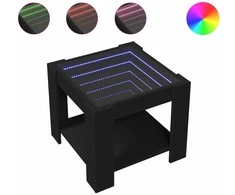 Kavos staliukas su LED, juodas, 53x53x45cm, apdirbta mediena