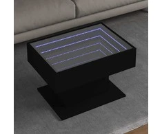 Kavos staliukas su LED, juodas, 70x50x45cm, apdirbta mediena