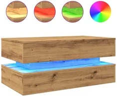 Kavos staliukas su LED lemputėmis, artisano ąžuolo, 90x50x40cm