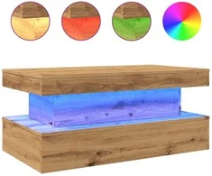 Kavos staliukas su LED lemputėmis, artisano ąžuolo, 90x50x40cm