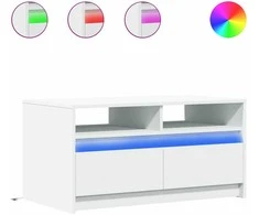 Kavos staliukas su LED lemputėmis, baltas, apdirbta mediena