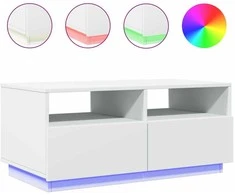 Kavos staliukas su LED lemputėmis, baltos spalvos, 90x49x40cm