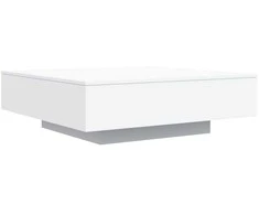 Kavos staliukas su LED lemputėmis, baltos spalvos, 100x100x31cm
