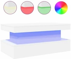 Kavos staliukas su LED lemputėmis, baltos spalvos, 90x50x40cm
