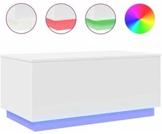 Kavos staliukas su LED lemputėmis, baltos spalvos, 90x50x40cm