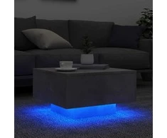 Kavos staliukas su LED lemputėmis, betono pilkas, 55x55x31cm