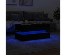 Kavos staliukas su LED lemputėmis, juodos spalvos, 90x50x40cm
