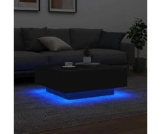 Kavos staliukas su LED lemputėmis, juodos spalvos, 80x80x31cm