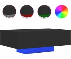 Kavos staliukas su LED lemputėmis, juodos spalvos, 85x55x31cm