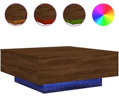 Kavos staliukas su LED lemputėmis, rudas ąžuolo, 80x80x31cm