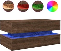 Kavos staliukas su LED lemputėmis, rudas ąžuolo, 90x50x40cm
