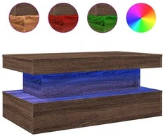 Kavos staliukas su LED lemputėmis, rudas ąžuolo, 90x50x40cm