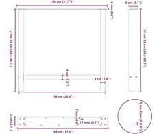 Kavos staliuko kojelės, balta, 2 vnt., 80x(72-73)cm, plienas