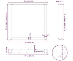 Valgomojo stalo kojelės, 2 vnt., U formos, baltos, 80x(72-73) cm, plienas