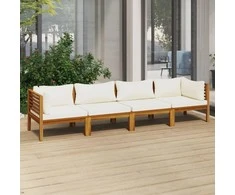 Keturvietė sodo sofa su kreminėmis pagalvėlėmis, akacija