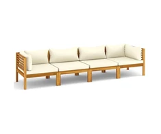 Keturvietė sodo sofa su kreminėmis pagalvėlėmis, akacija