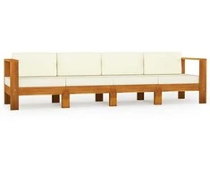 Keturvietė sodo sofa su kreminėmis pagalvėmis, akacijos masyvas