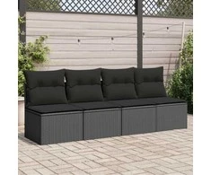 Keturvietė sodo sofa su pagalvėlėmis, juoda, poliratanas