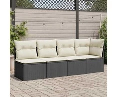 Keturvietė sodo sofa su pagalvėlėmis, juoda, poliratanas