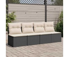Keturvietė sodo sofa su pagalvėlėmis, juoda, poliratanas