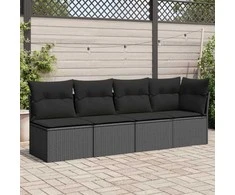 Keturvietė sodo sofa su pagalvėlėmis, juoda, poliratanas