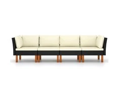 Keturvietė sodo sofa su pagalvėlėmis, juoda, poliratanas