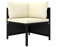 Keturvietė sodo sofa su pagalvėlėmis, juoda, poliratanas