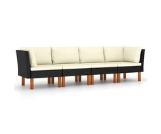 Keturvietė sodo sofa su pagalvėlėmis, juoda, poliratanas