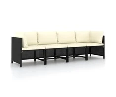 Keturvietė sodo sofa su pagalvėlėmis, juoda, poliratanas